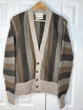 Vintage Jantzen 100 Wool Cardigan Grandpa Stripe Kurt Cobain 60s Sz 44
