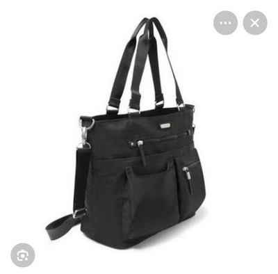 Baggallini Any Day Laptop Tote Bag Lg RFID Black Nylon Zip Crossbody Strap NWT