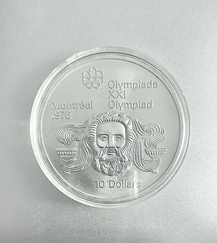 1976 Montreal Olympics $10 Silver Commemorative Coin - Head of Zeus (Encased)