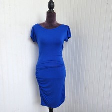 Venus Short Sleeve Rouched Sides Royal Blue Knee Lenght Dress Stretch Rayon Sz S