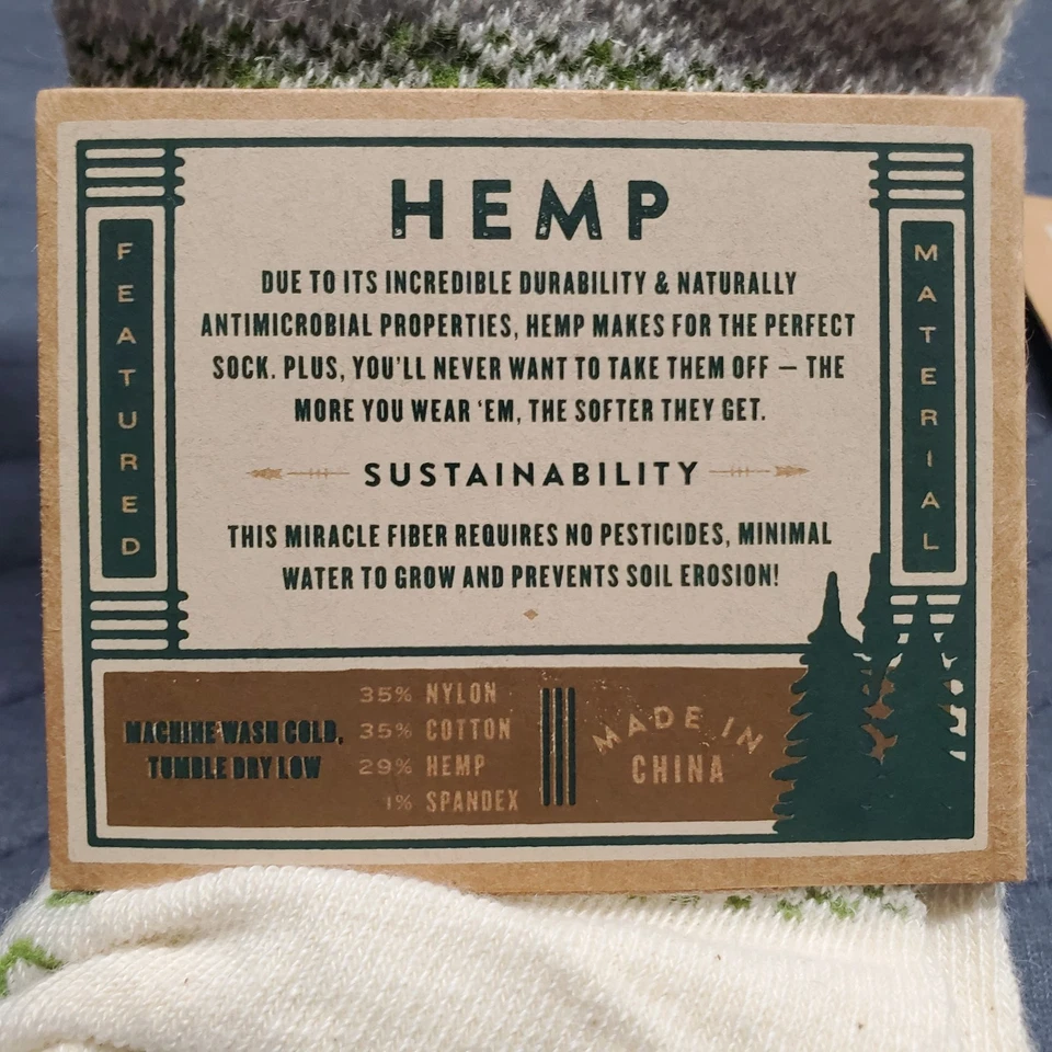 2 pares de calcetines de cáñamo United By Blue Tacony unisex grandes estilo tripulación antimicrobianos Foto 3 de 4