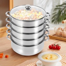 5 Tier 28cm Stainless Steel Steamer Set Dumpling Manty Steamer Pot Glass Lid