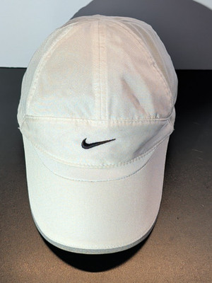 Nike Dri-Fit Featherlight 7 Panel Hat Cap White Adjustable Strap Running Tennis