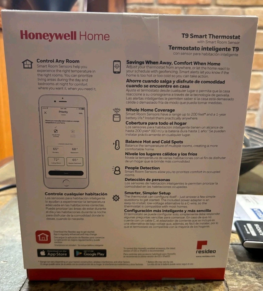 Honeywell Home T9 Smart Thermostat with Room Sensor - White (RCHT9610WFSW2003) - Image 2 of 2