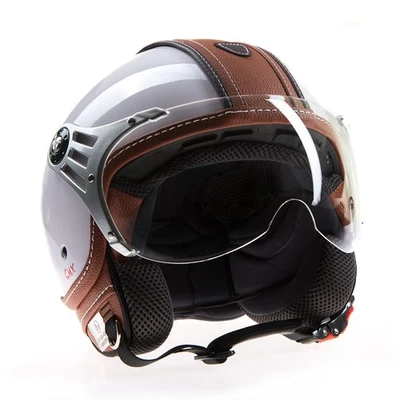 Jethelm Policehelm Sturzhelm Rollerhelm CMX "Paul" weiß Leder braun - Bild 1 von 4