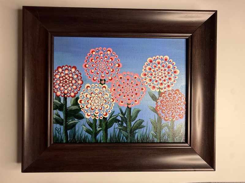 One of a Kind Hand Painted Mandala Dot Art Design On Canvas Framed Square  11x14