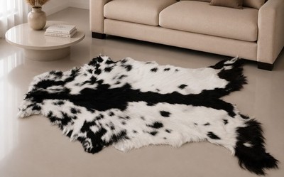 Echtes Ziegenfell Haare auf Leder Tierfell Überwurf kleine Fläche Teppich 86x51cm 3870