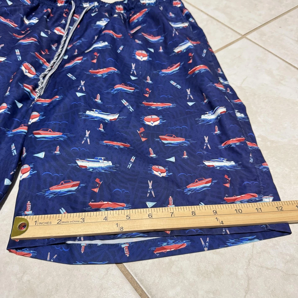 Peter Millar Swim Trunks Mens Large Navy Boating Ski Print Mesh Liner Drawstring - Image 2 of 4
