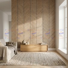 2x 240 x 30cm Panelux? Pro Chevron Slat Light Oak x Grey Felt 3-Sided Wall Panel