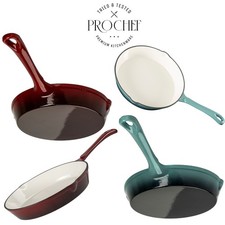 Prochef 25cm Enamelled Cast Iron Skillet Frying Pan Teal or Garnet All Hob Oven