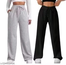 Women's sport and active wide leg jogger pant with two pockets black and grey