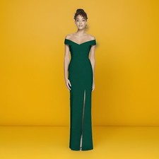 Sale! $257 Dessy CollectionOff-the-Shoulder Criss Cross Back Green Dress Size 10