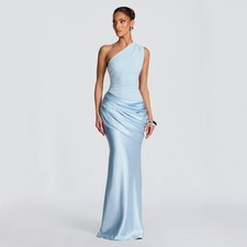 Slim Off-shoulder Bodycon Maxi Dress Solid Color Sleeveless Evening Party Gown