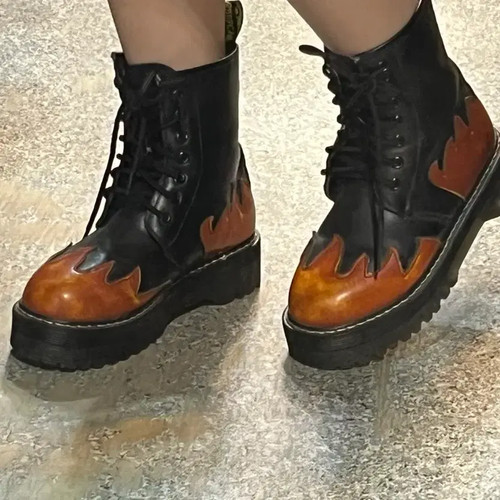 Vintage Black/Brown Flame Pattern Walker Boots - Pre-Owned