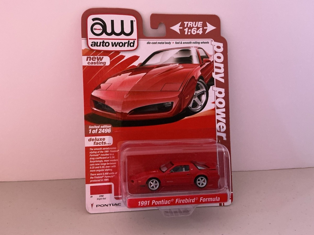 AUTO WORLD Red 1991 Pontiac Firebird Formula 1:64 Scale Diecast