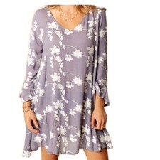 Umgee Embroidered Mini Dress/ Tunic Size S Gray White Bohemian Coastal Resort