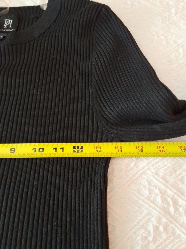 Vestido Suéter DEREK HEART Negro Tejido Acanalado Largo Talla XL Largo Frontal Abertura Con Botones Foto 4 de 4