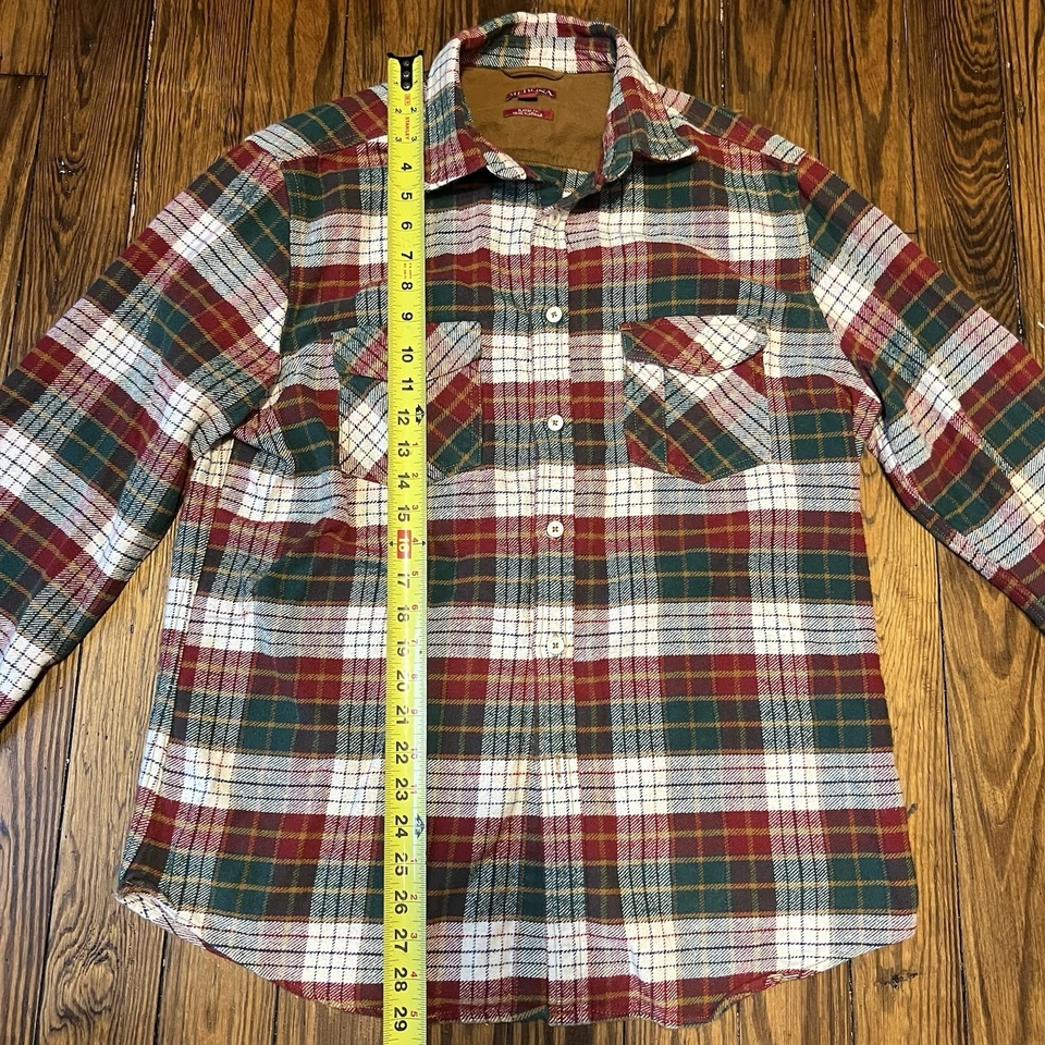 Franela a cuadros roja verde vintage abotonada con parches de gamuza en el codo para hombre M Foto 3 de 4