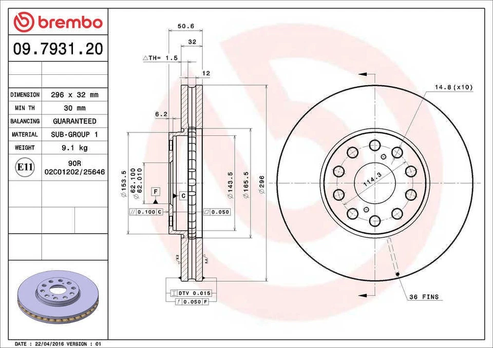 Rotor de freno de disco para Toyota Supra 1993-1998 Brembo Norteamérica Foto 2 de 4