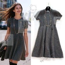 CHANEL 09A Gray Wool Cashmere CC Logo COCO Knit Dress Karl Lagerfeld 34 US2