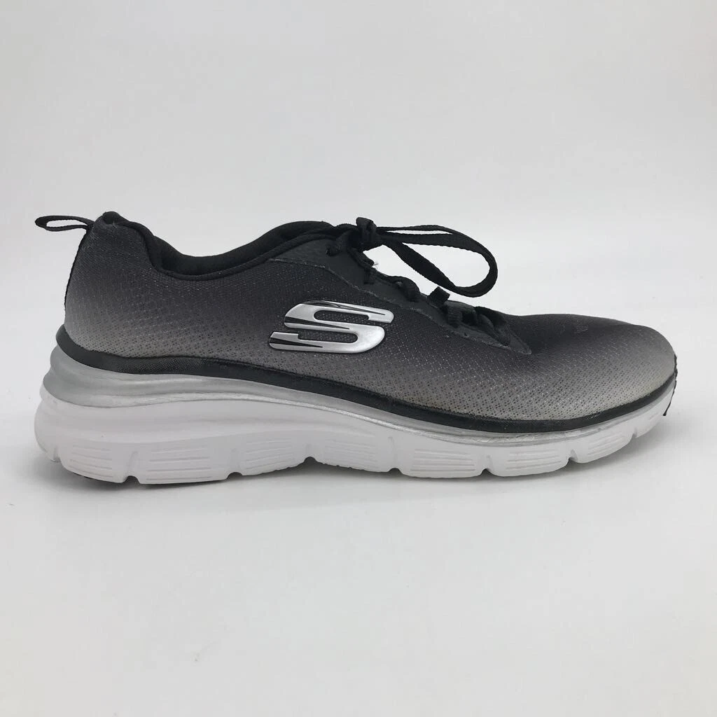 Skechers Womens Fashion Build Up Sneakers Black White 12717-BKW Up | eBay