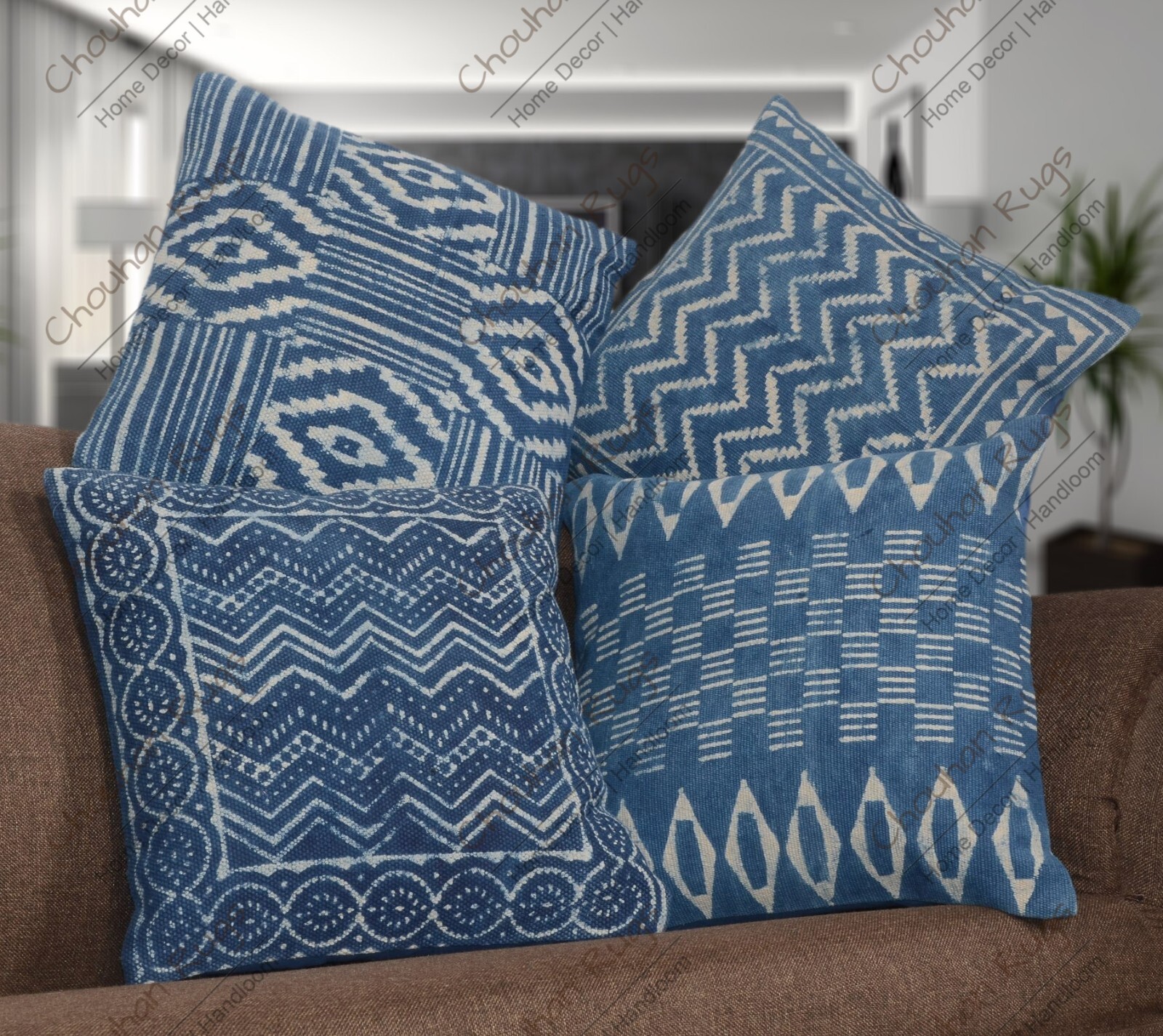 Set of 4 Printed Cotton Vintage Kilim Cushion Cover Indian Handmade For Decorate