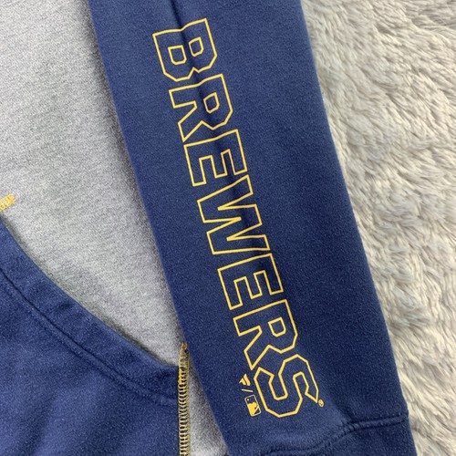 Milwaukee Brewers Jacket Mens Small Gray Blue Yellow Hoodie Full Zip Baseball - Picture 4 of 9