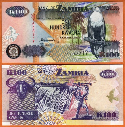 Sambia 2006 unc 100 Kwacha Banknote Papiergeld Schein P- 38f