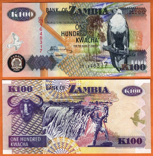 ZAMBIA 2006  UNC 100 Kwacha Banknote Paper Money Bill P- 38f - Picture 1 of 1