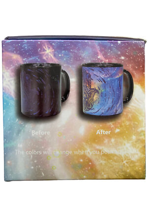 EARTHS ELEMENTS Ceramic Color Changing Hamsa Hand Coffee Tea Mug Purple Black
