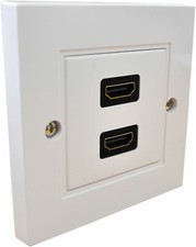 Twin White HDMI Wall Plate Full HD 1080 TV Cable Faceplate Connector Panel Mount