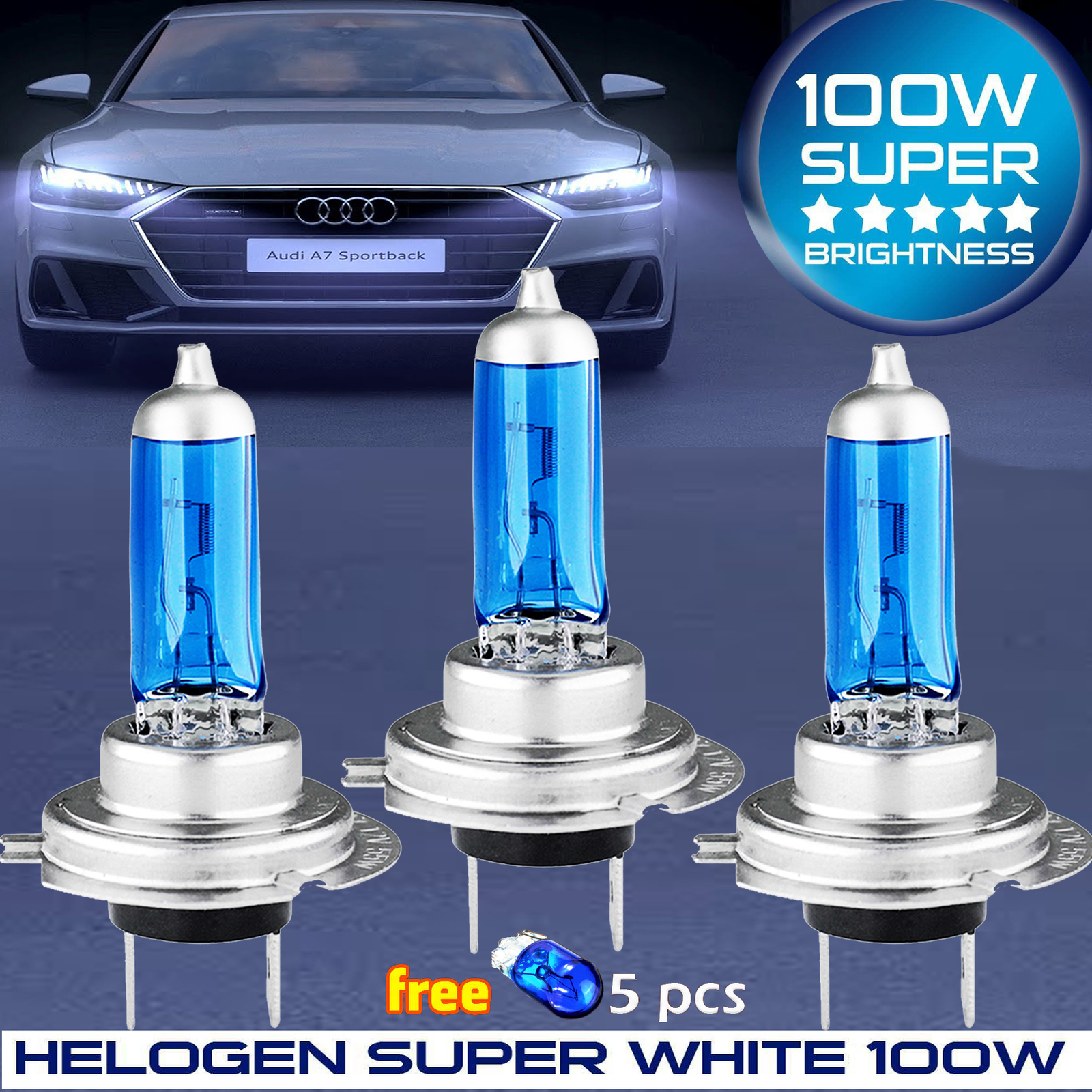 3x H7 Bulb 100W 499 Car Headlight Headlamp Super White Halogen Lamp