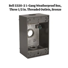 5320-2 Hubbell 1-Gang Weatherproof Box, Three 1/2 in. Threaded Outlets, Bronze