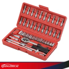46PCS 1/4" Ratchet Wrench Combination Socket Tool Kit Auto Car Repair Tool Set 