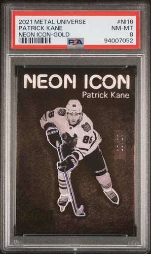 Patrick Kane [Gold] #NI-16 2021 Skybox Metal Universe Neon Icon card