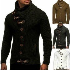 Mens Youth Fashion Funnel Collar Knitted Buttons Sweater Cardigan Coat 6 Color