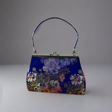 Fabric Tapestry Purse Blue floral Handbag Coin Purse Style Japanese Garden Motif