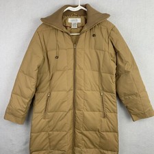 Komitor Womens Vintage M Coat Trench Puffer Hooded Long Beige Down Full Zip