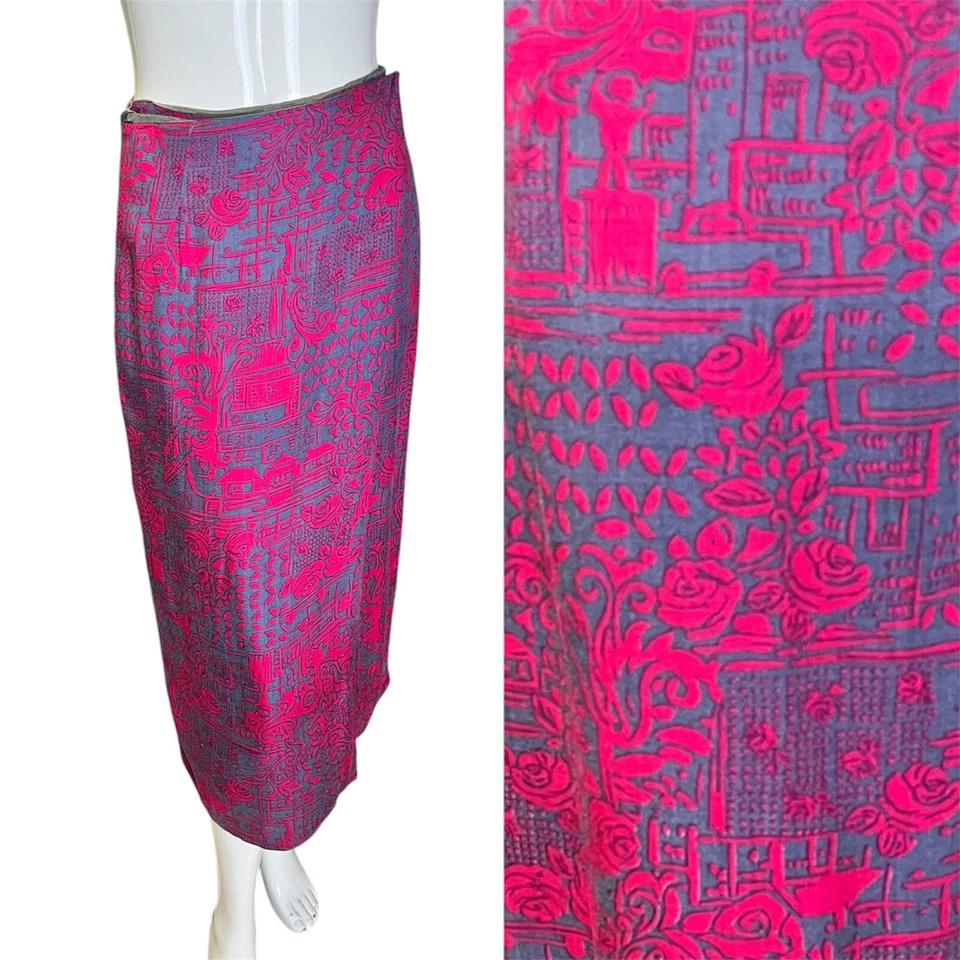 Falda lápiz envolvente rosa/gris vintage años 50 60 8 movimientos clásica True Tiki Foto 2 de 4