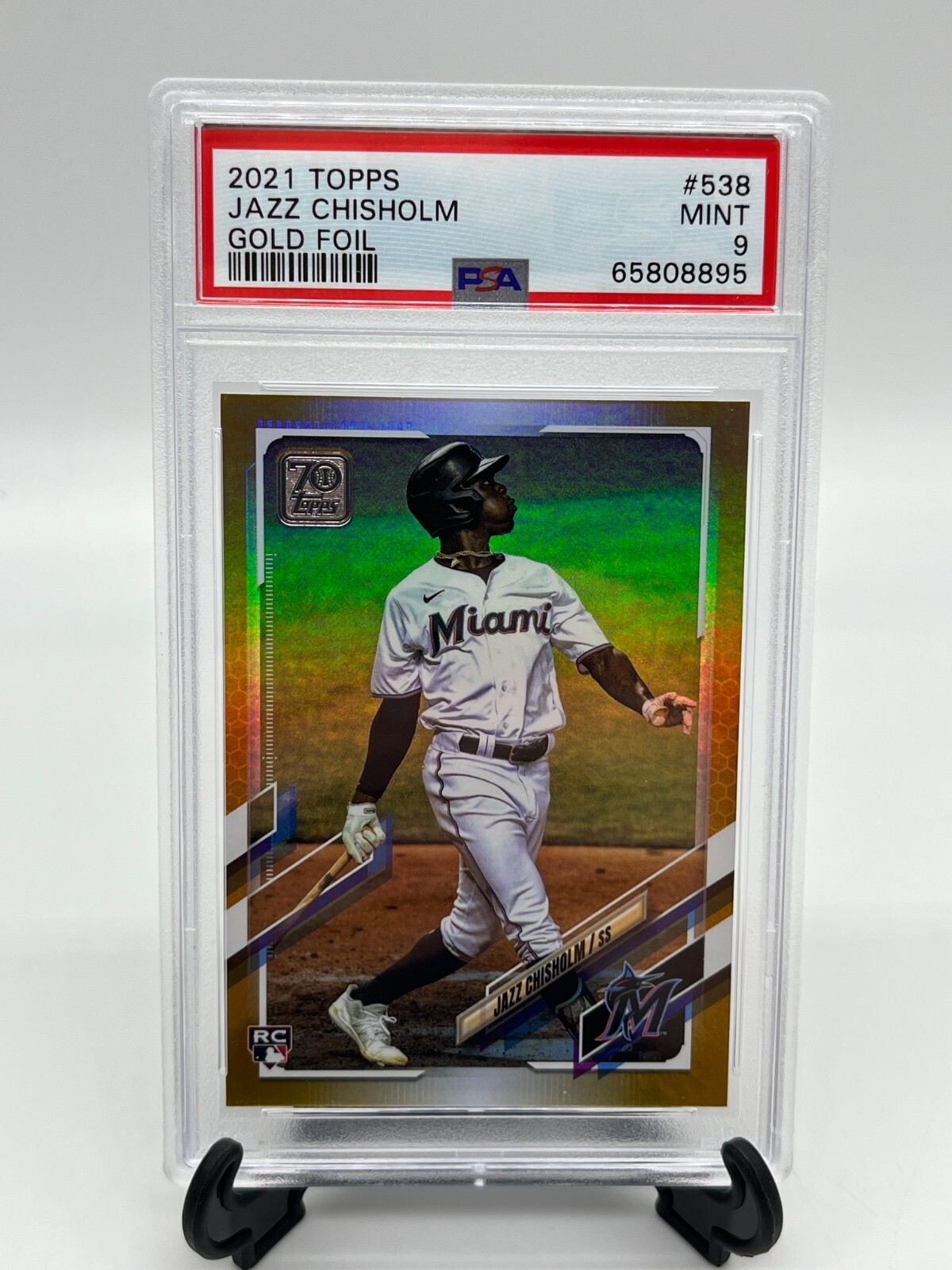 2021 Topps Series 2 JAZZ CHISHOLM Miami Marlins #538 Rookie Gold Foil PSA 9