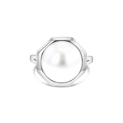 Ring 13 mm achteckförmiger Mabe Perlen 14 Karat Weißgold