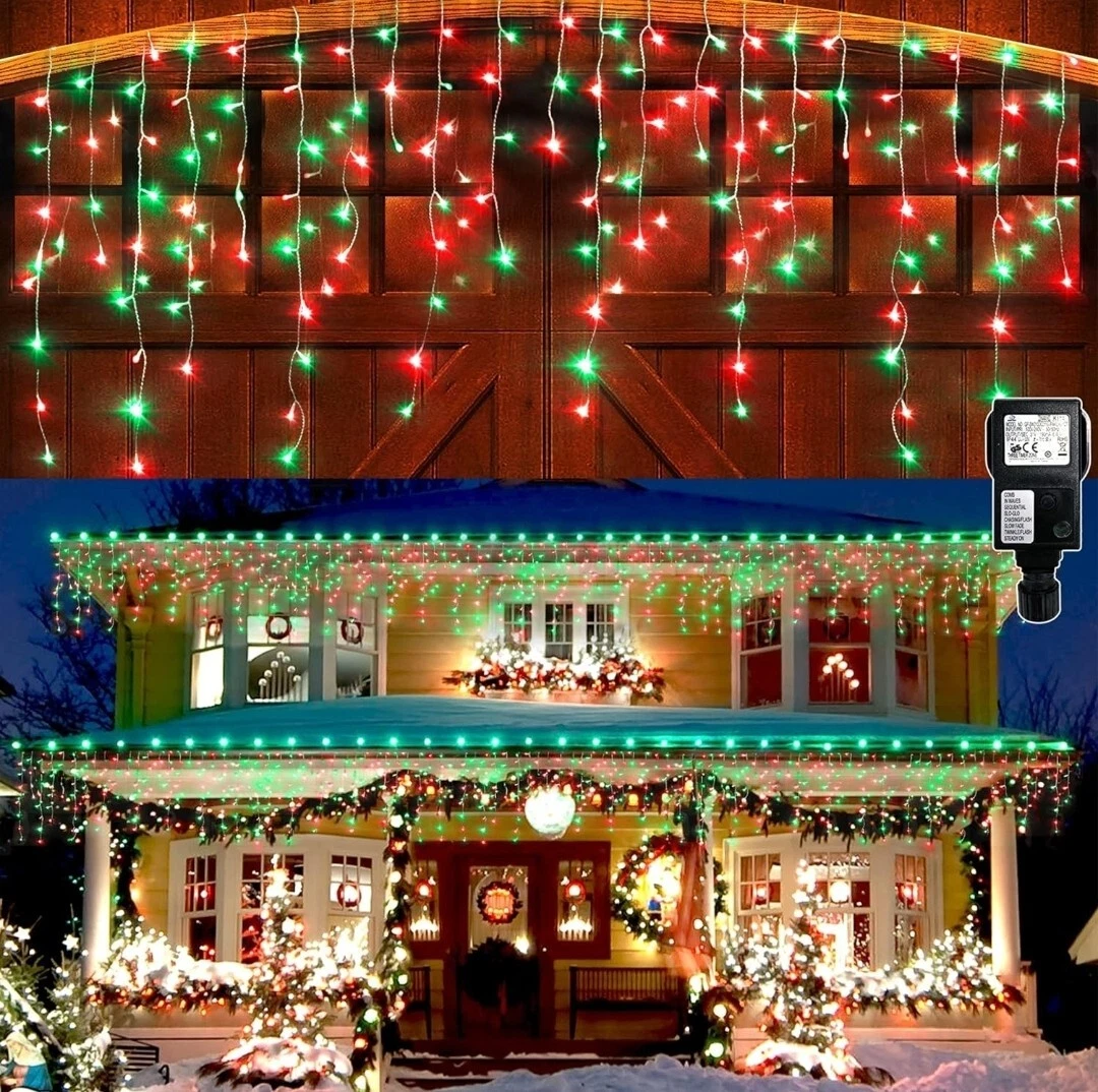 Heceltt Icicle Lights Christmas Outdoor Decorations 12m 450 LEDs GREEN ONLY