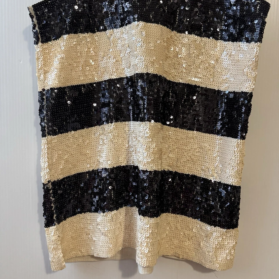 J. CREW COLLECTION Sequins Tank Top Cotton Sz XS Striped Ivory Black Women’s - Image 4 of 4
