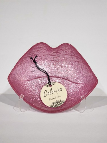 Colorina Pink Lips Figural Dish Tray Shimmer Valentine Turkish Handmade Glass - Picture 4 of 7