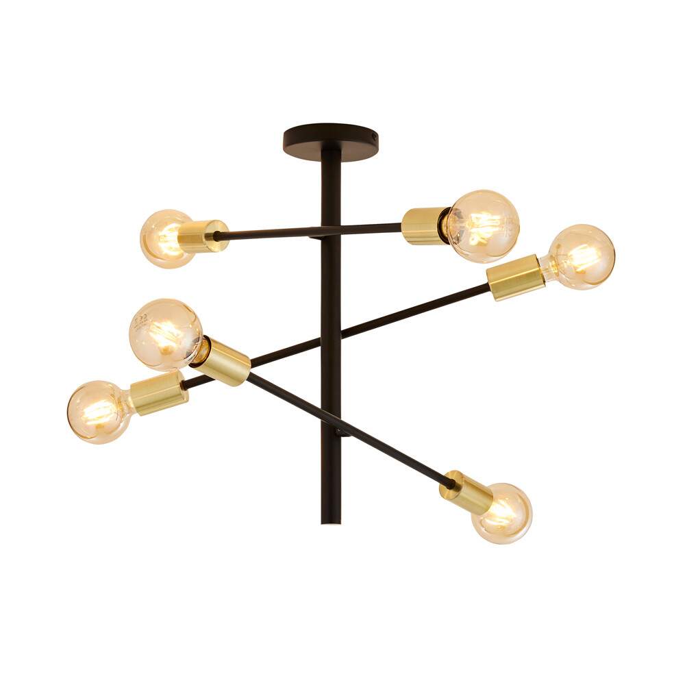 Litecraft Sparro Ceiling Light Semi Flush Industrial 6 Arm - Black Clearance