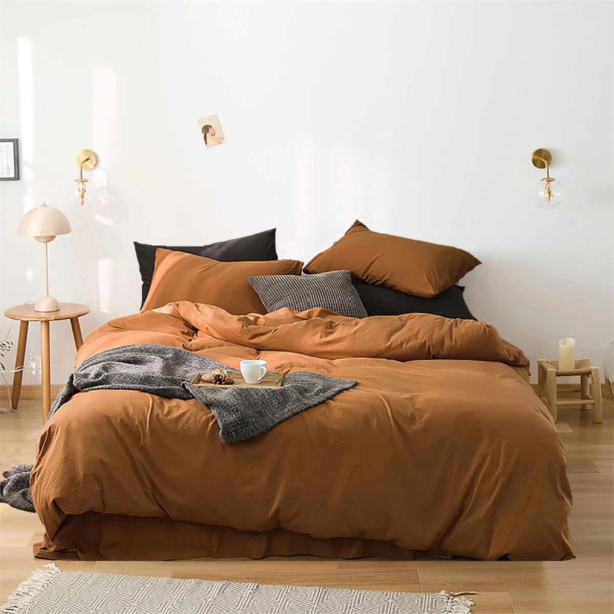 King Pumpkin Color Comforter Set Rust Burnt Orange Soft Breathable