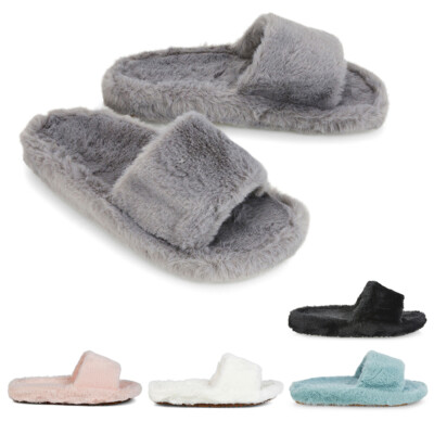 Damen Hausschuhe Peeptoe Slipper Damen warm bequem drinnen draußen kuschelig Größe 3-8