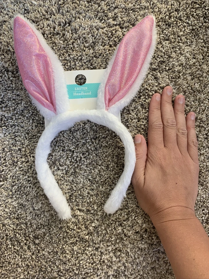 Plush Bunny Ears White Pink Easter Rabbit Headband Head Band Furry Hair -NWT - Image 4 of 4