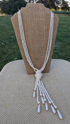Jewelry Necklace Multi-Strands Off-White Pearly-Like Colored Beads aug23