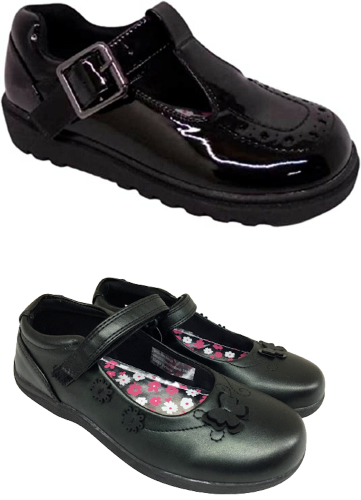 GIRLS/KIDS BLACK PATENT BUCKLE T-BAR 